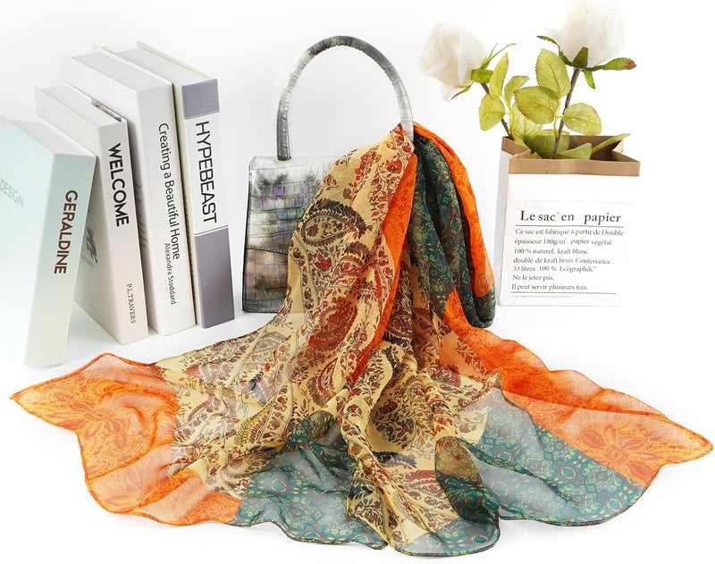 E-Clover Women Soft Floral Print Shawl Chiffon Sheer Scarf - Image 4
